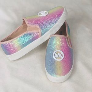 New Michael Kors Rainbow glitter slip ons
